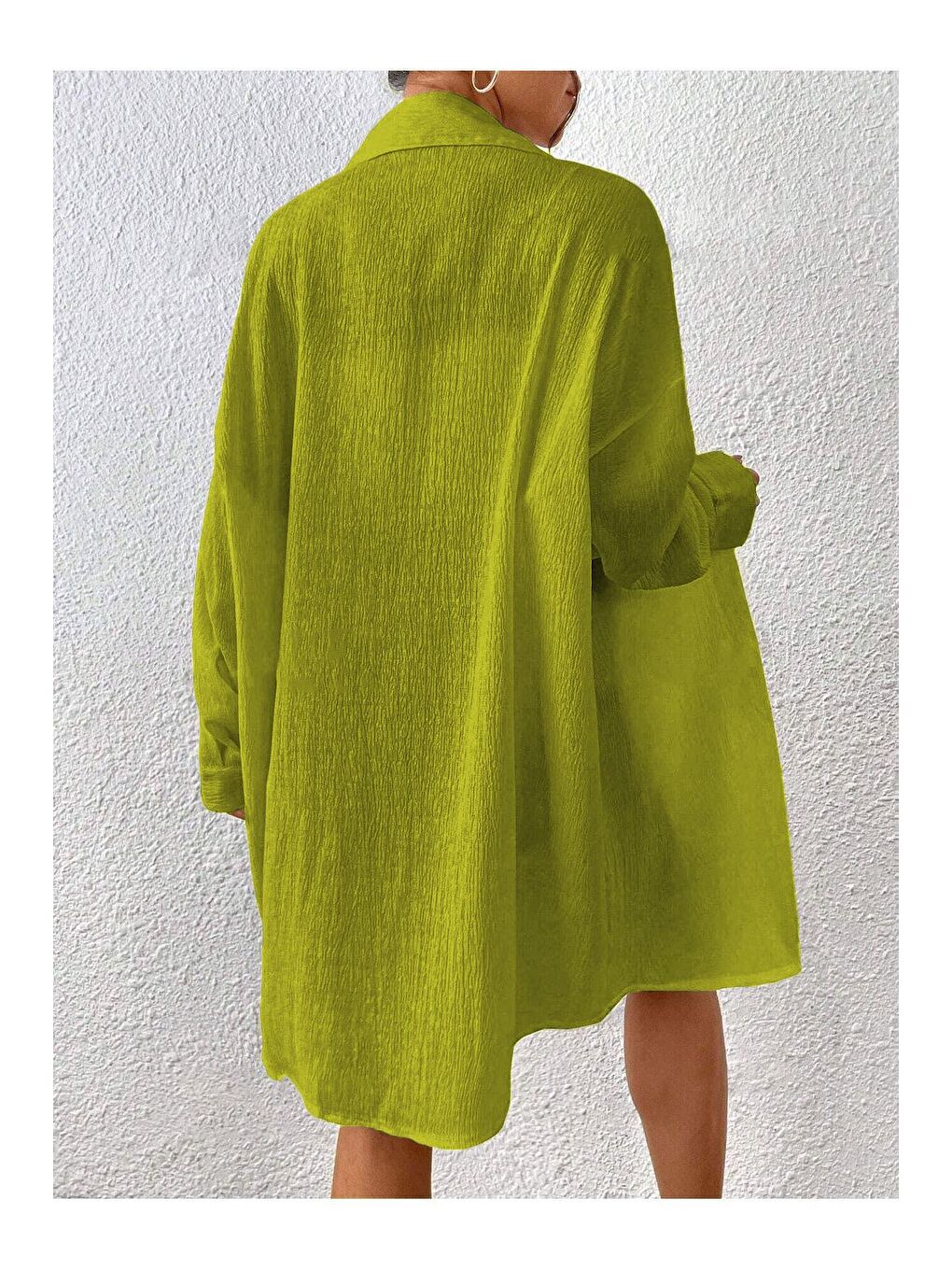 Kadın Yağ Yeşili Oversize Uzun Gömlek-1