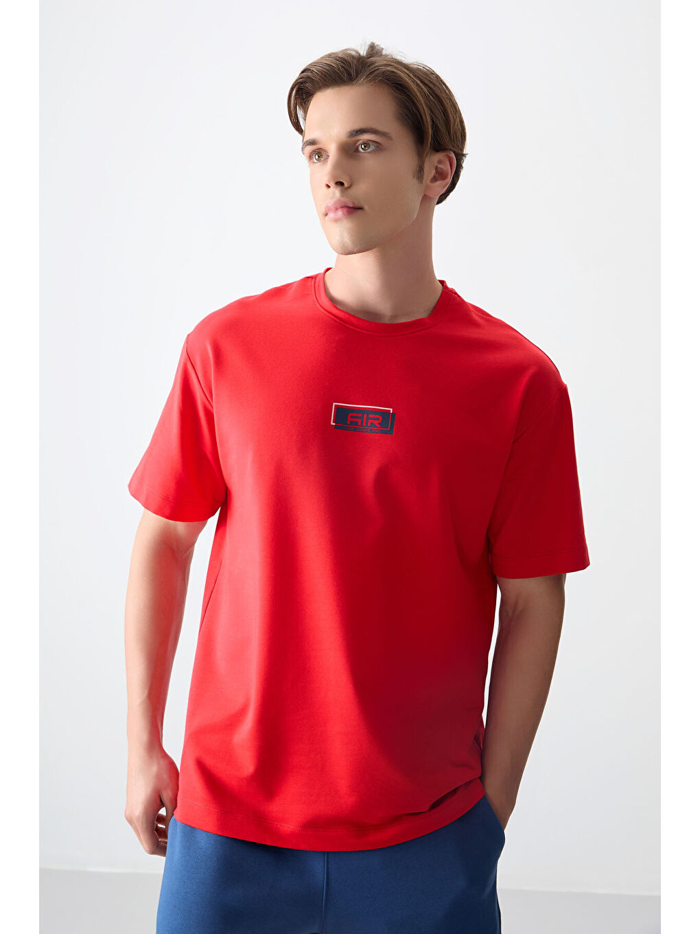 Kırmızı Fiesta Pamuklu Kalın Yumuşak Dokulu Oversize Fit Baskılı Erkek Tişört - 88376