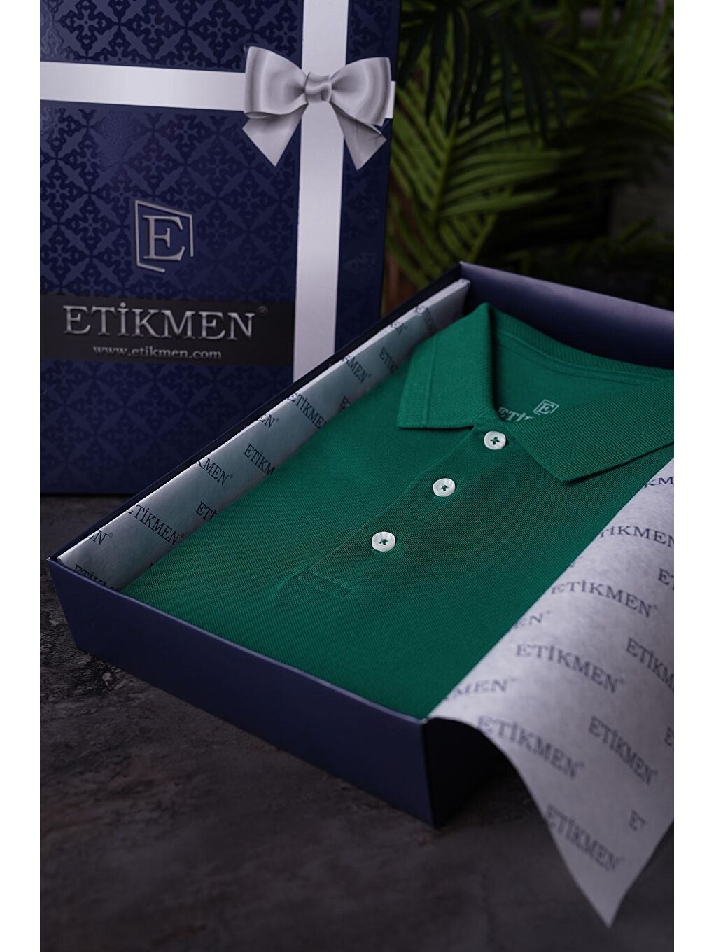 Yeşil Yaka Desenli Erkek Polo Yaka %100 Pamuk Tişört-3