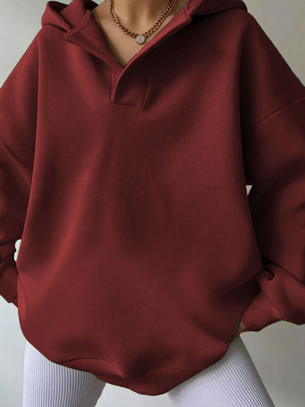 Kadın Bordo Relax Yaka Detay Oversize Kapüşonlu Sweatshirt