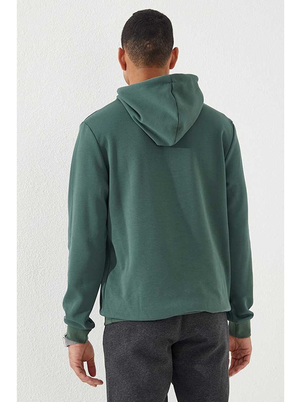 Yeşil Kamuflaj Desen Baskılı Standart Kalıp Kapüşonlu  Erkek Hoodie - 87884-4