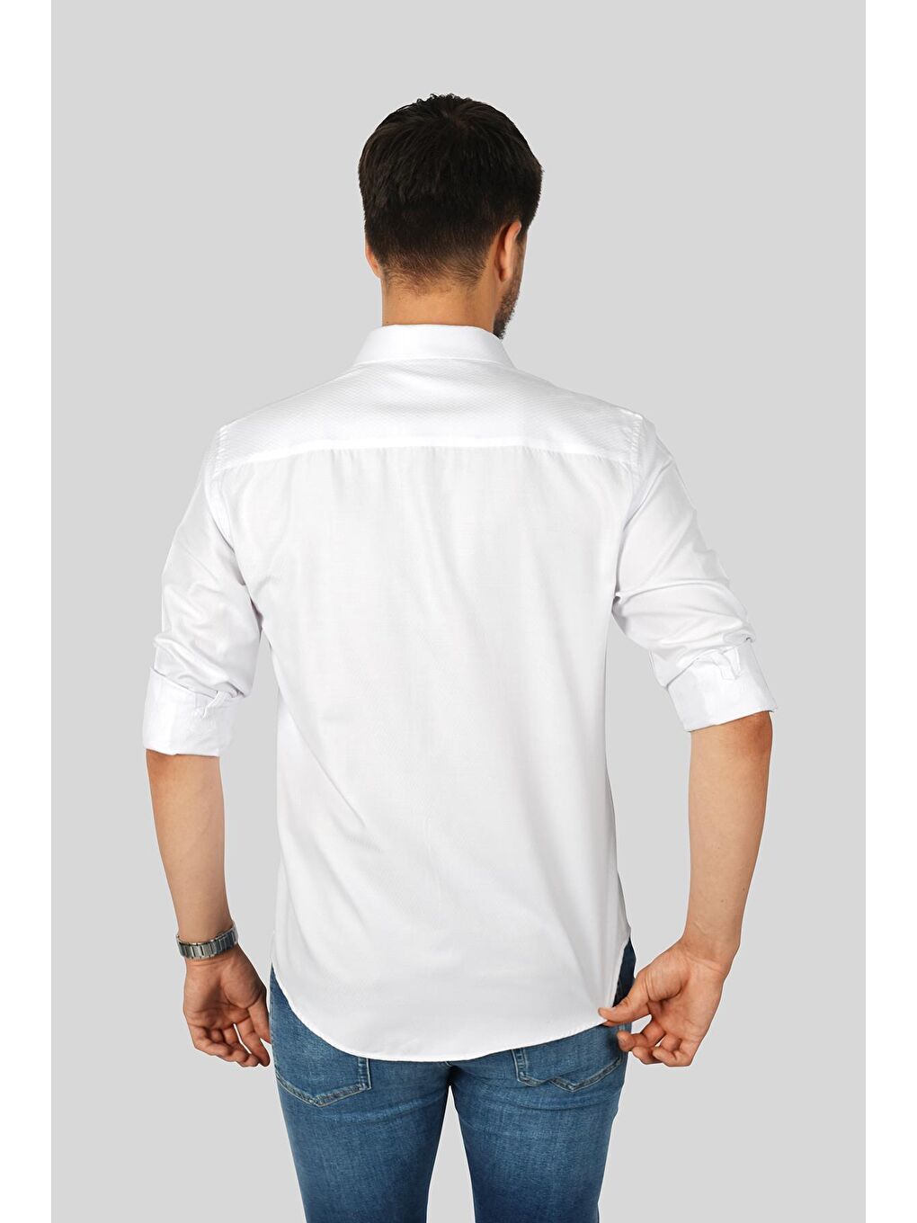 Beyaz Baklava Desen Slimfit Erkek Gömlek-5