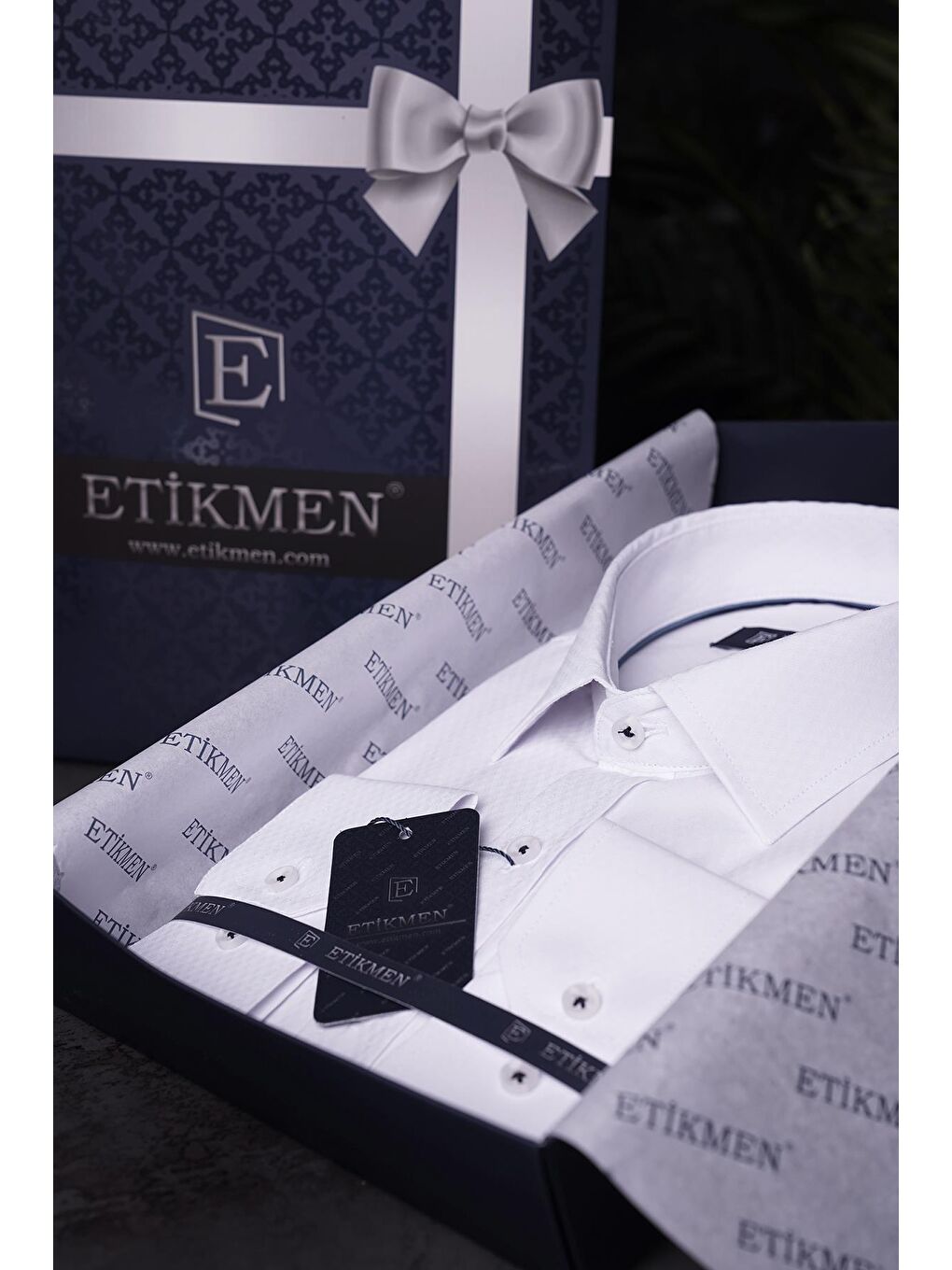 Beyaz Baklava Desen Slimfit Erkek Gömlek-6