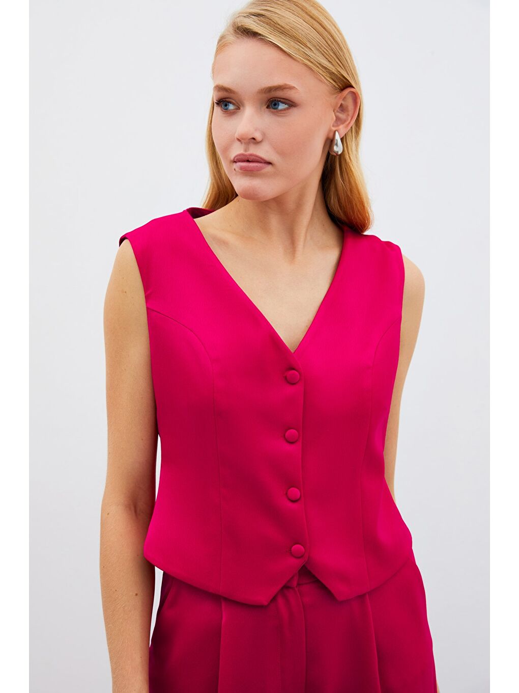 Krep Saten Yelek - Mercan