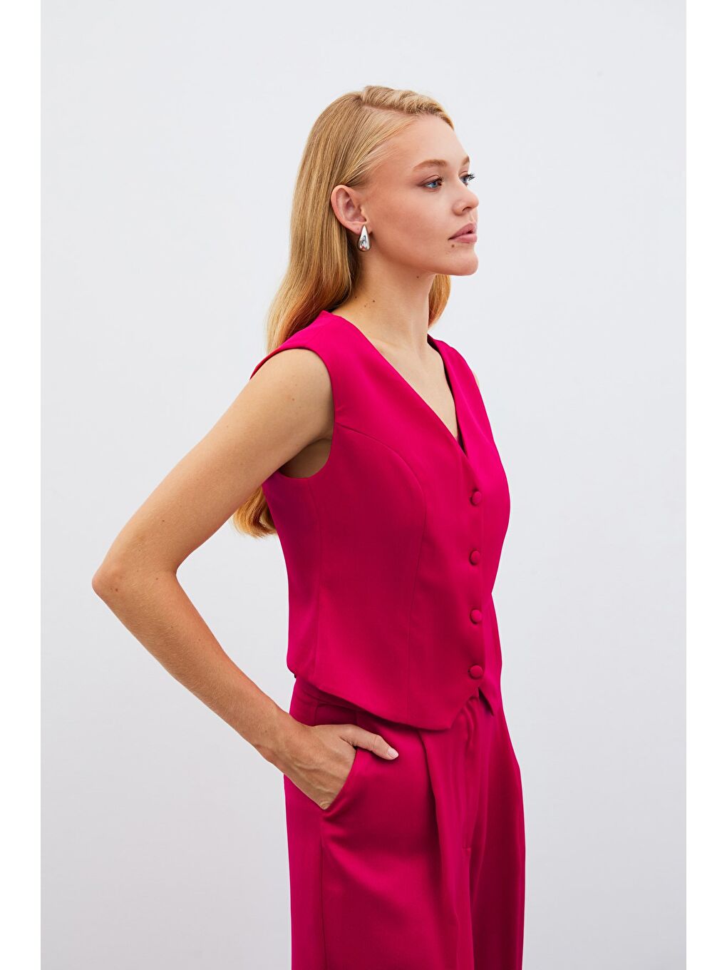 Krep Saten Yelek - Mercan-1