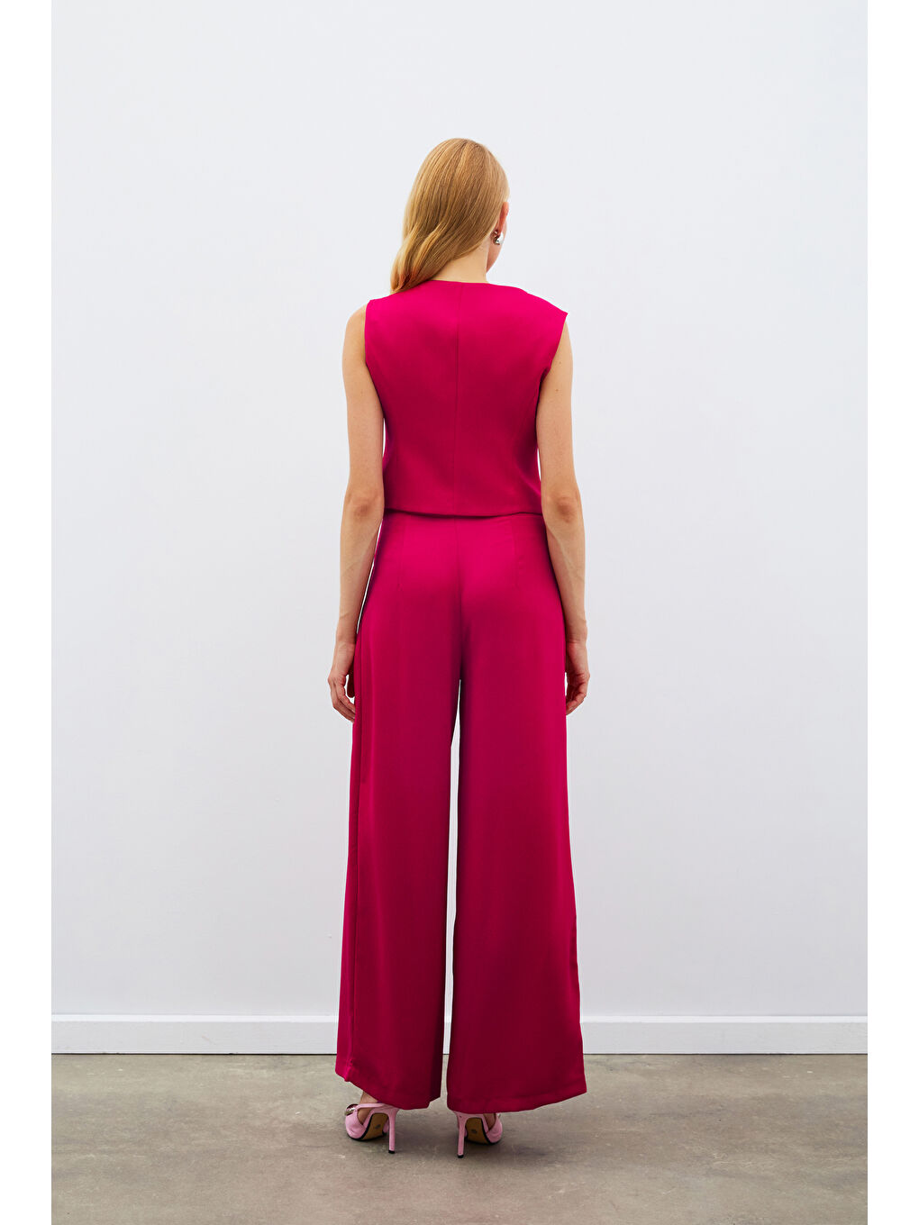 Krep Saten Yelek - Mercan-7