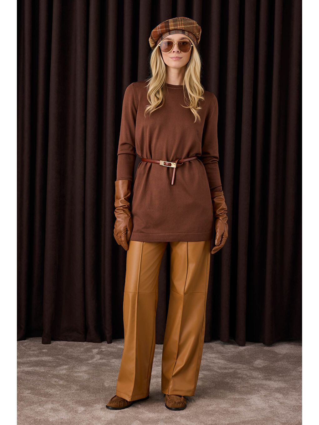 Kahverengi Basic Bisiklet Yaka Triko Acı Kahve-1