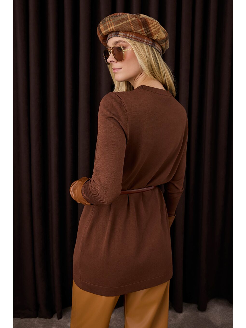 Kahverengi Basic Bisiklet Yaka Triko Acı Kahve-3