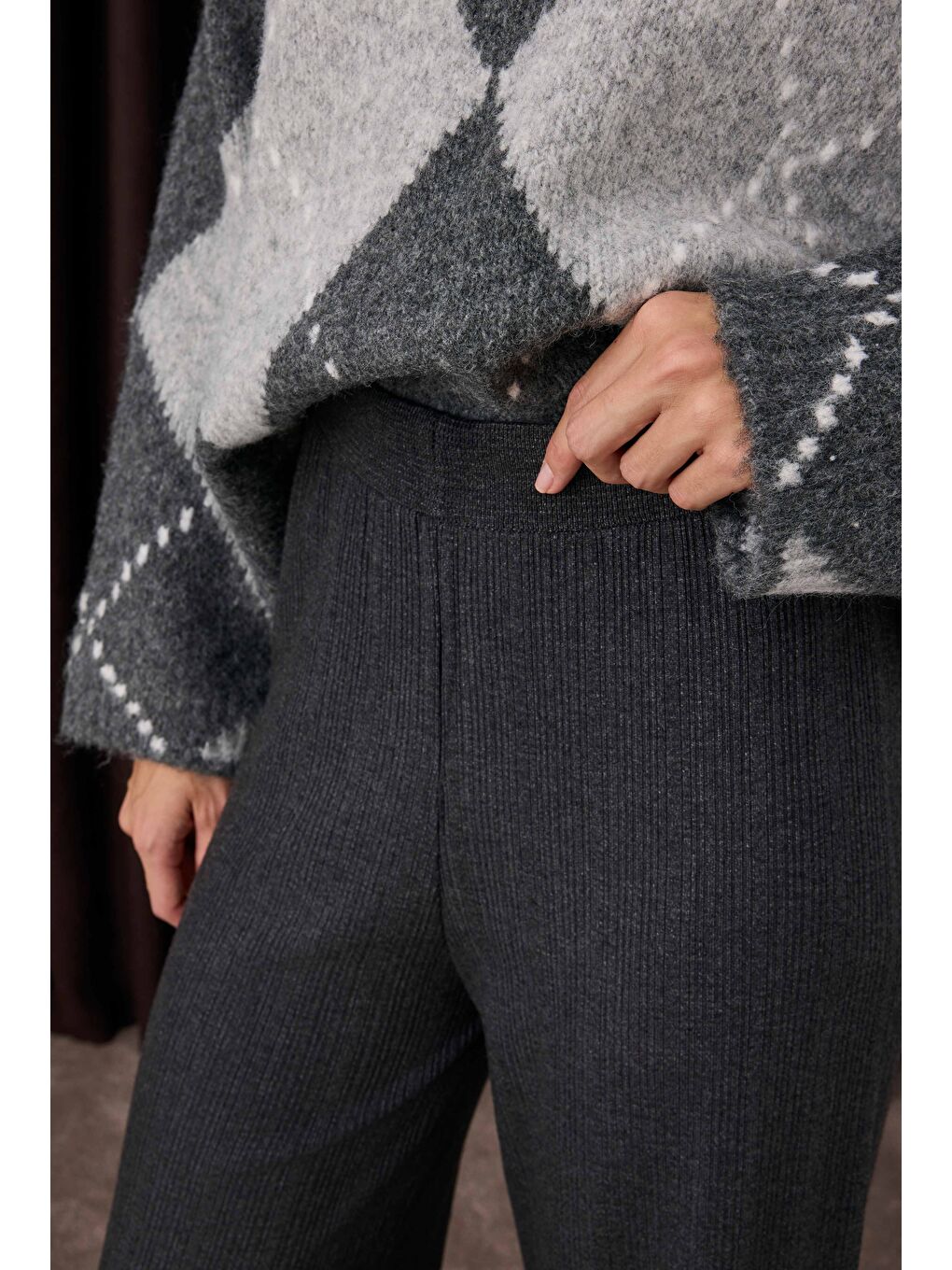 Fitilli Triko Pantolon Antrasit-1