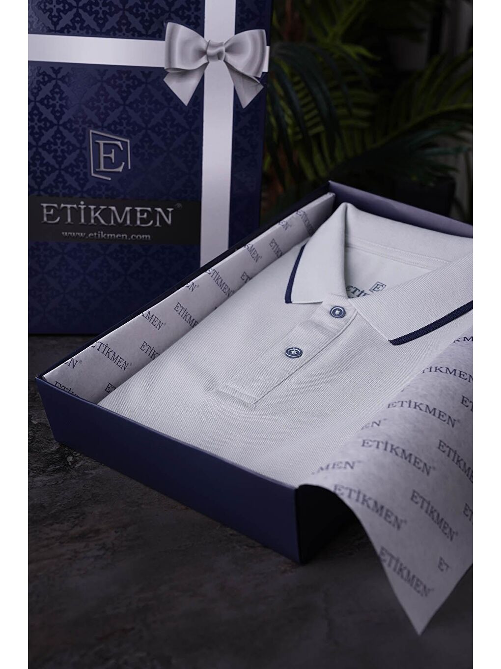 Gri Lacivert Yaka Çizgili Erkek Polo Yaka Tişört-3