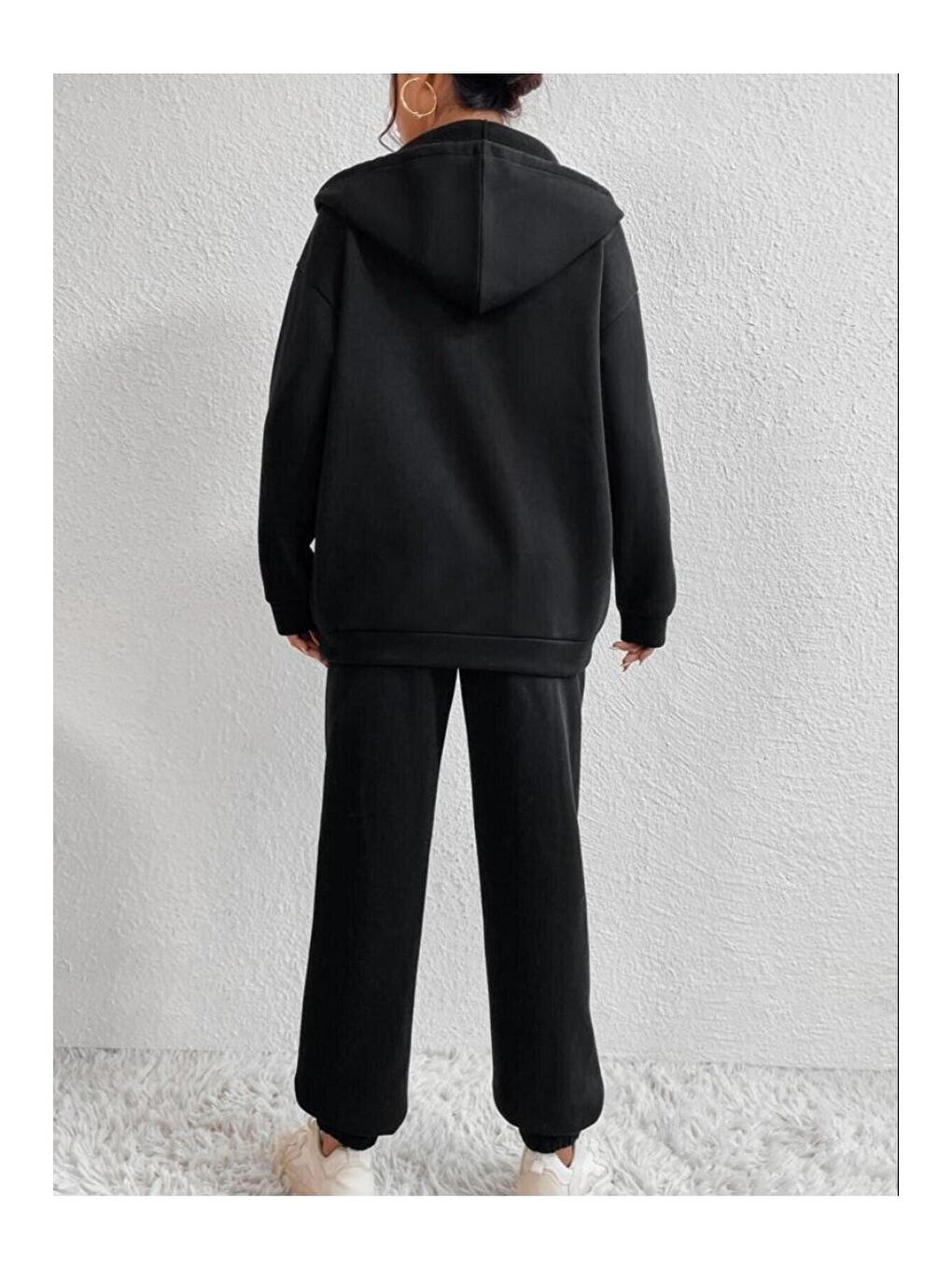 Kadın Siyah Sıerra Nevada Baskılı Hırka Jogger Oversize Eşofman Takım-3