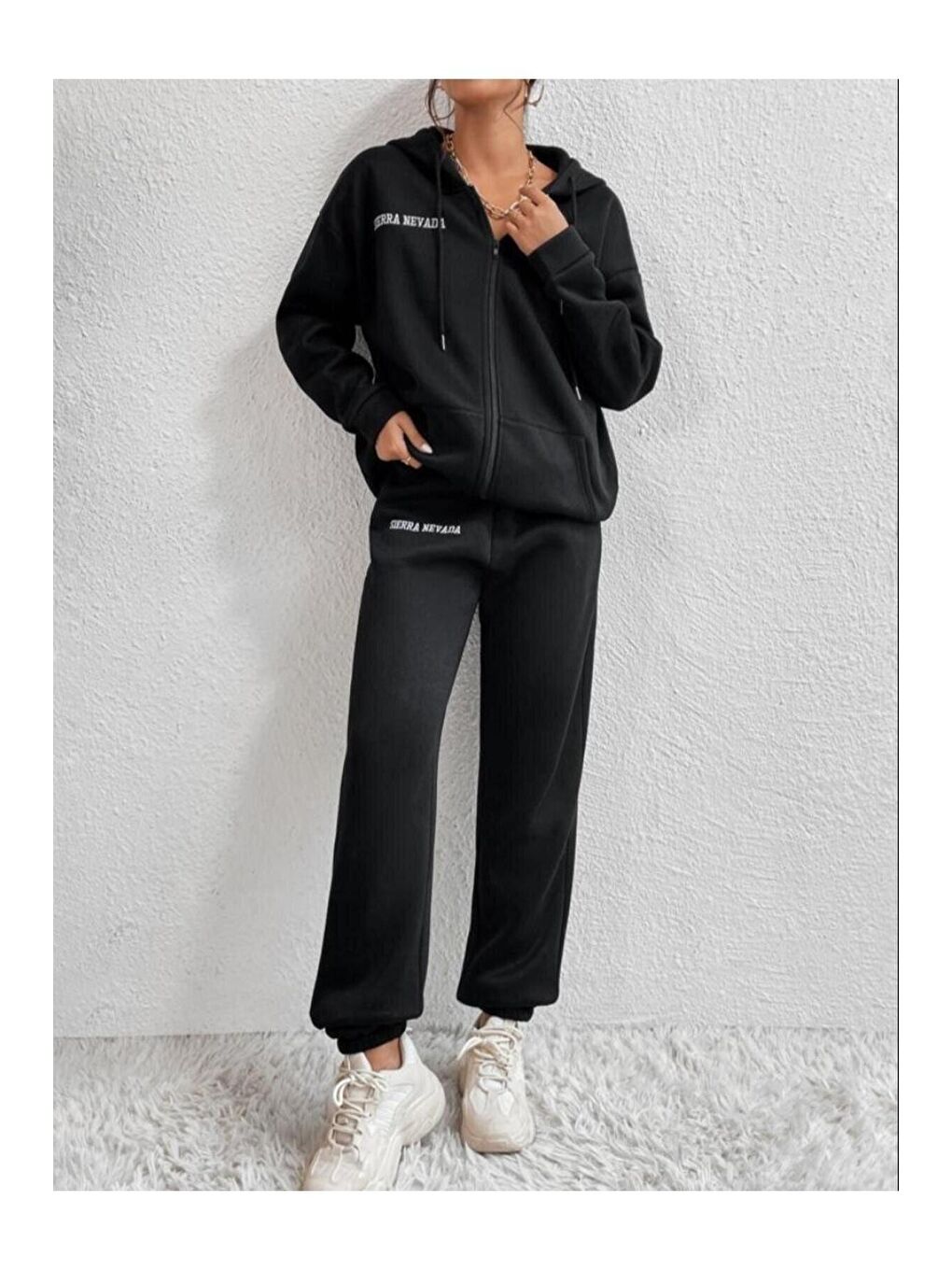 Kadın Siyah Sıerra Nevada Baskılı Hırka Jogger Oversize Eşofman Takım-4