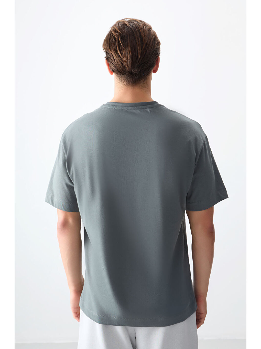 Haki %100 Pamuk Kalın Yumuşak Dokulu Oversize Fit Basic Erkek Tişört - 88353-4