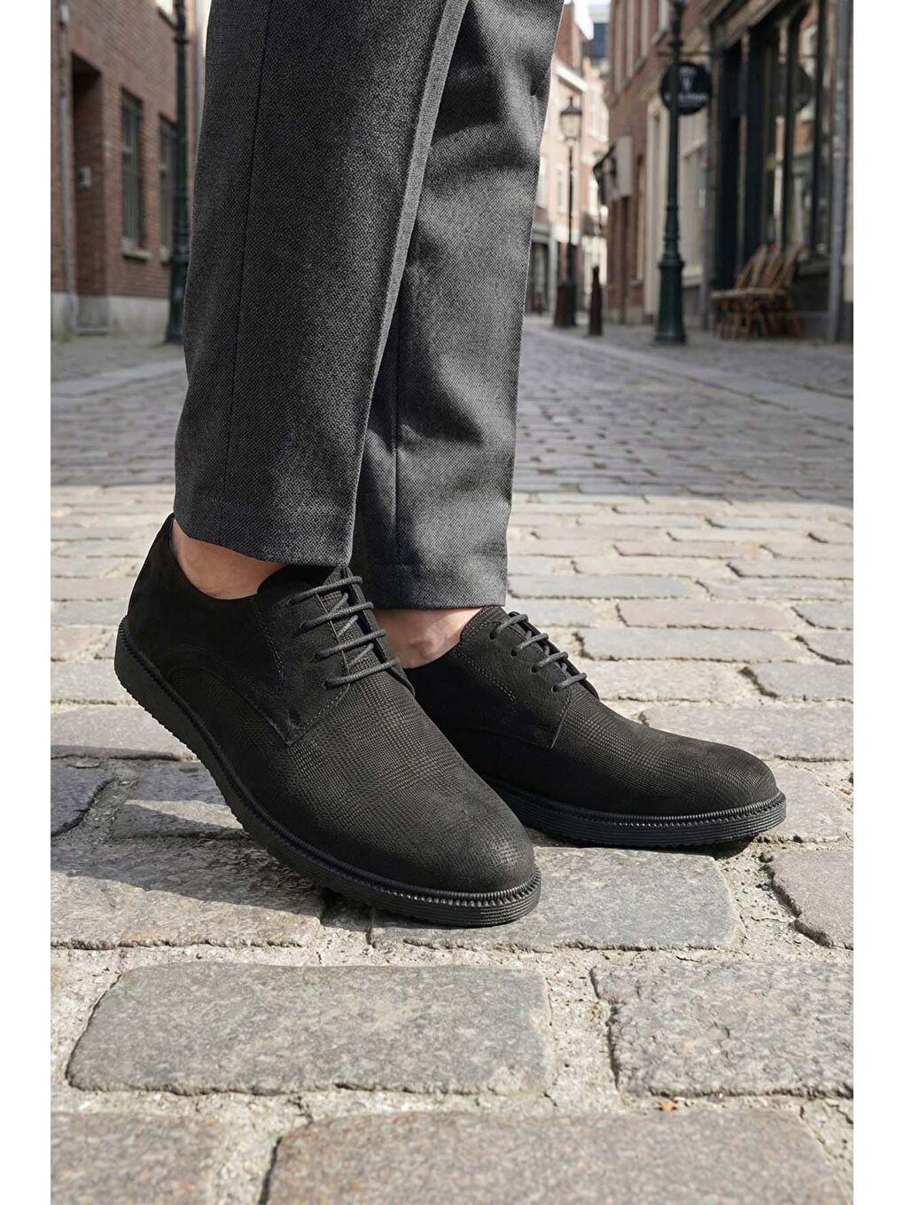 Siyah Erkek İç Dış Hakiki Deri Ortopedik Rahat Taban Bağcıklı Ayarlanabilir Günlük Klasik Ayakkabı