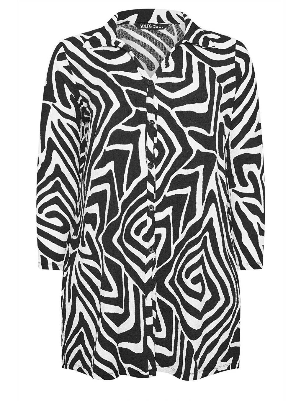 Siyah Büyük Beden Soyut Desenli Uzun Kesim Uzun Kollu Gömlek 302995-5