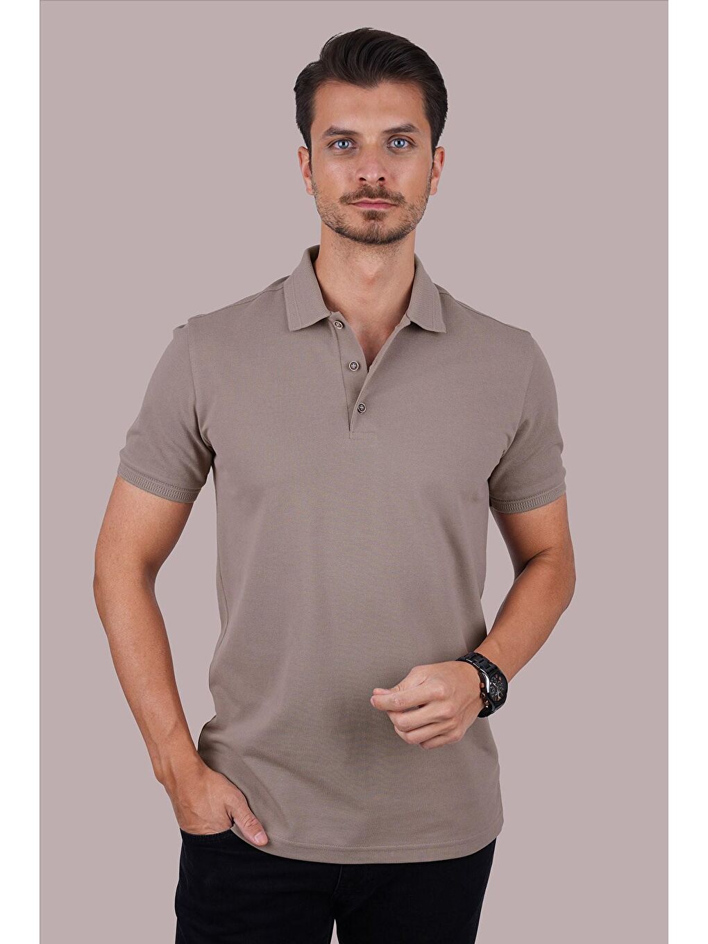 Etikmen Bej Vizon Yaka Desenli Erkek Polo Tişört - 5