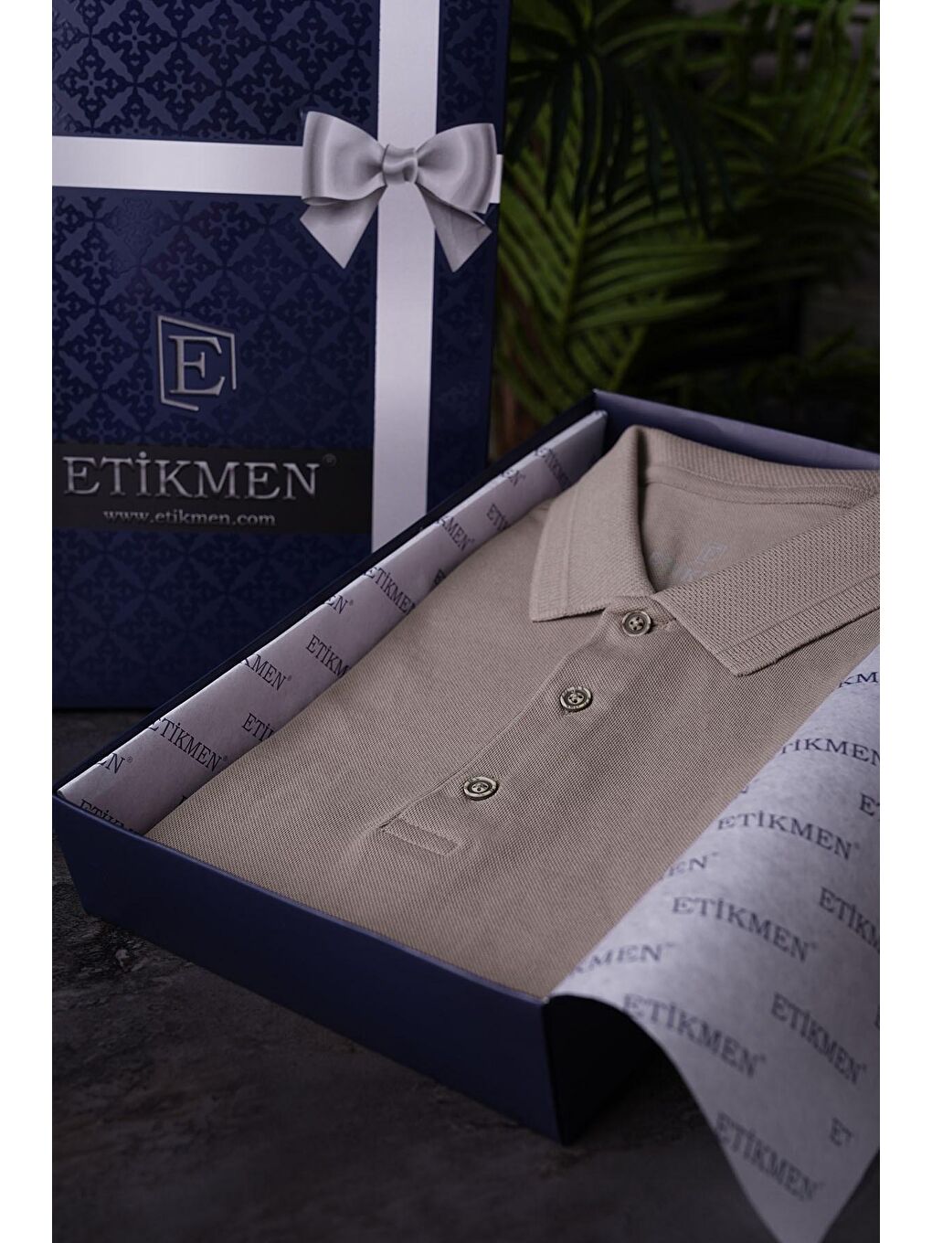 Etikmen Bej Vizon Yaka Desenli Erkek Polo Tişört - 6