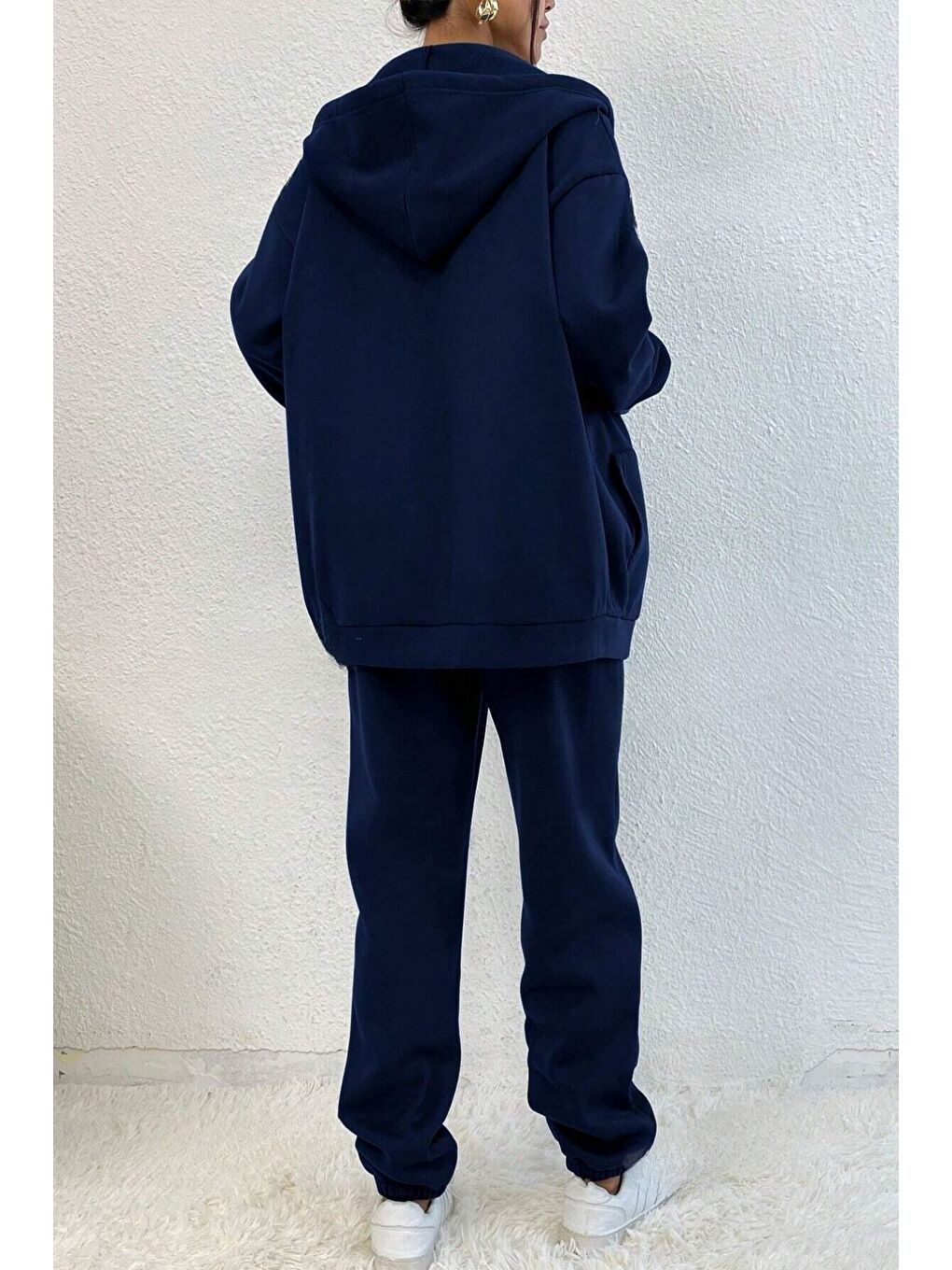 Kadın Lacivert Sıerra Baskılı Hırka Jogger Oversize Eşofman Takımı-1