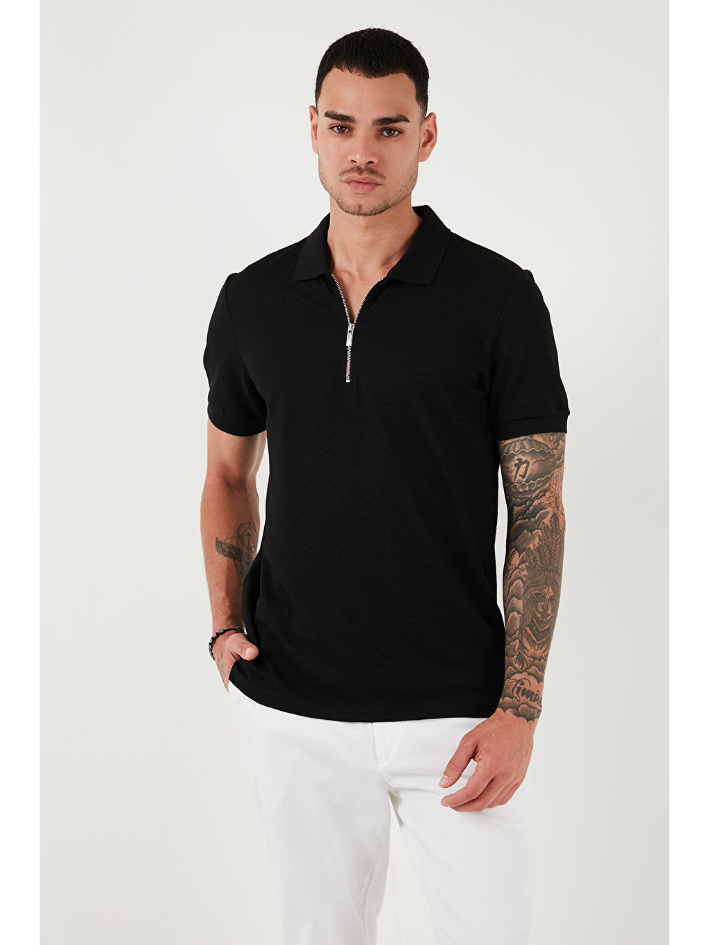 Buratti Siyah Pamuklu Regular Fit Fermuarlı Polo Yaka Erkek T Shirt 5902915 - 5