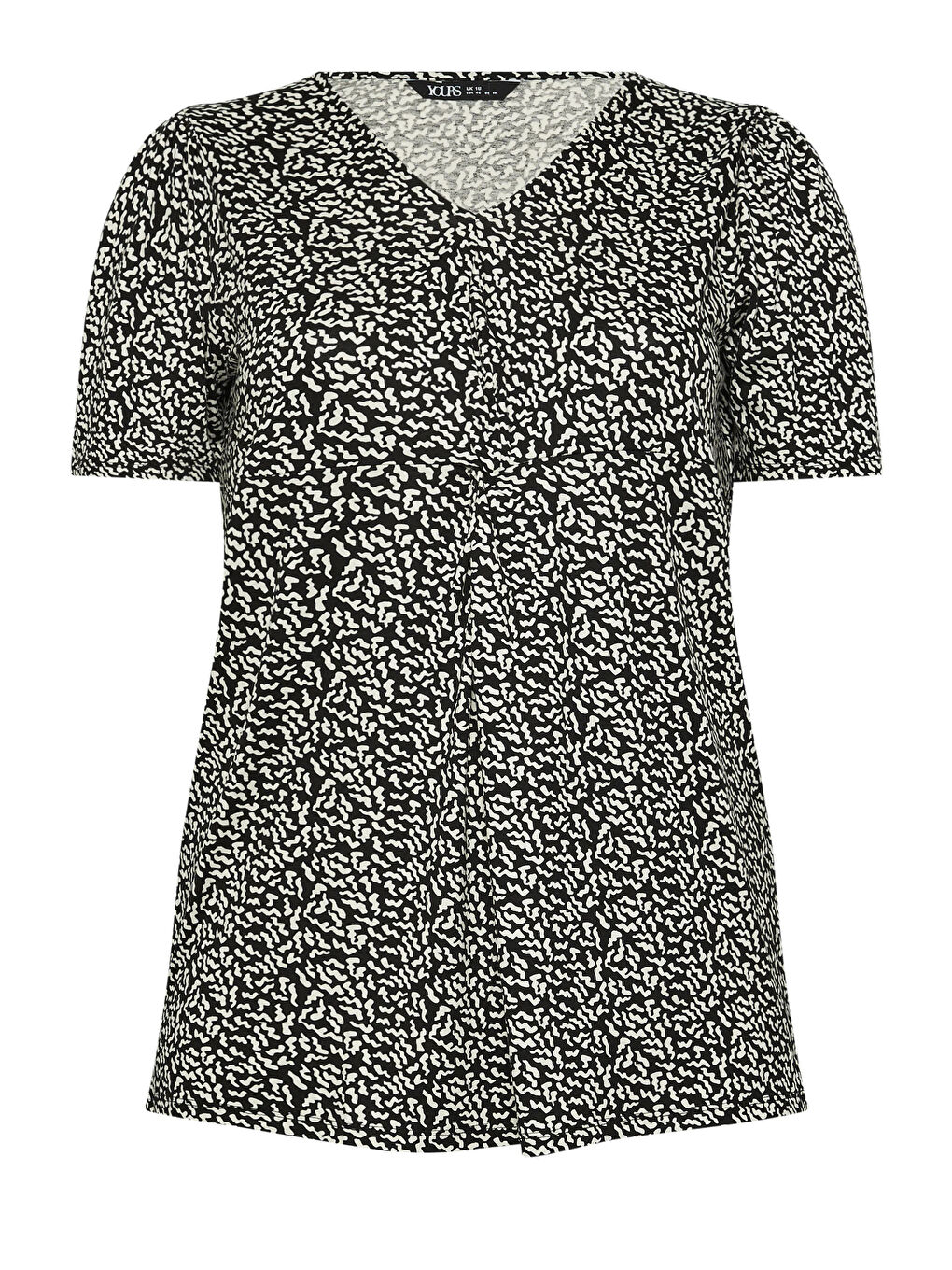 Siyah Büyük Beden V Yaka Desenli Asimetrik Kesim Elastanlı Bluz 303372-5