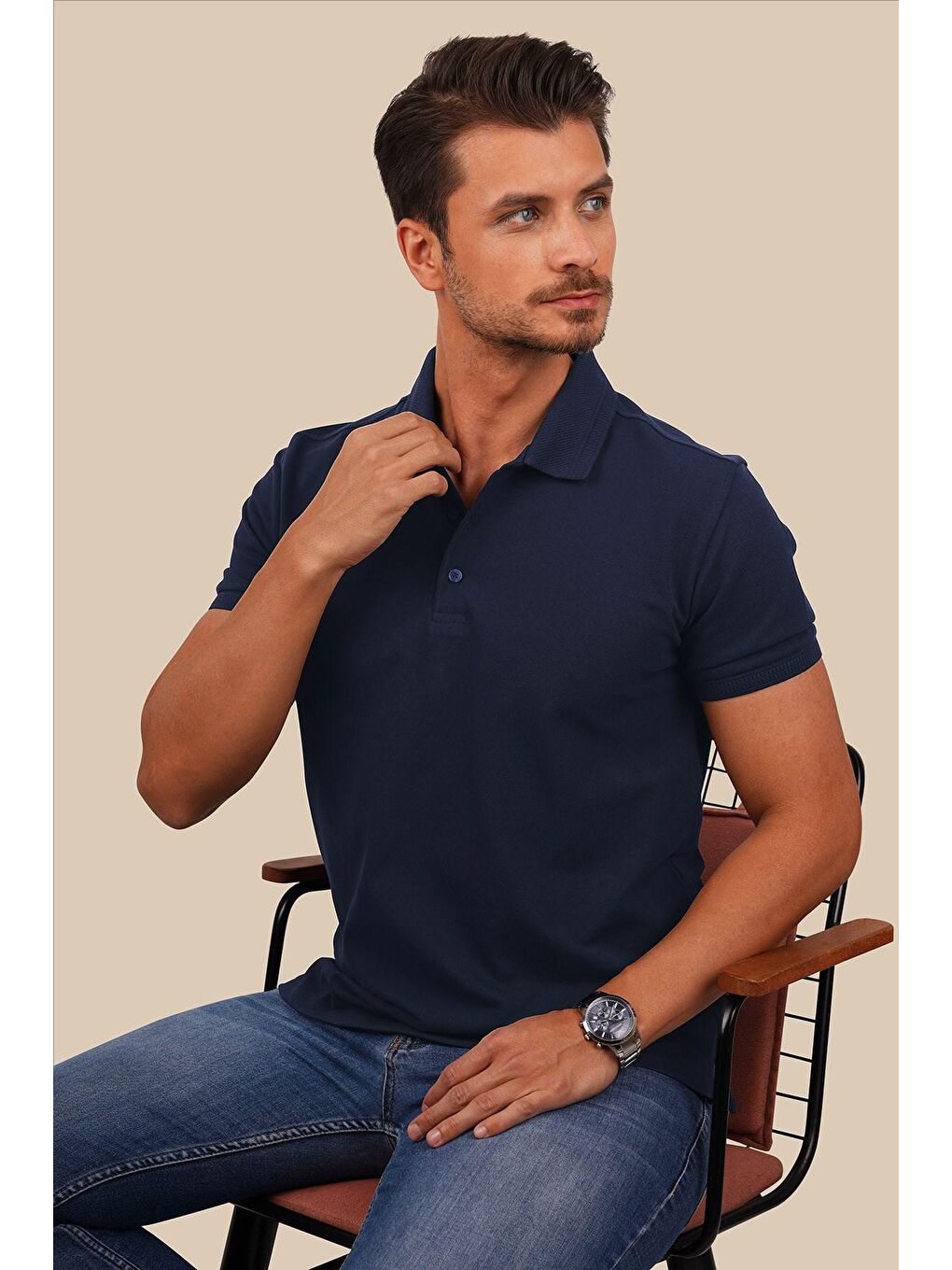 Etikmen Lacivert Yaka Desenli Erkek Polo Yaka Tişört - 6