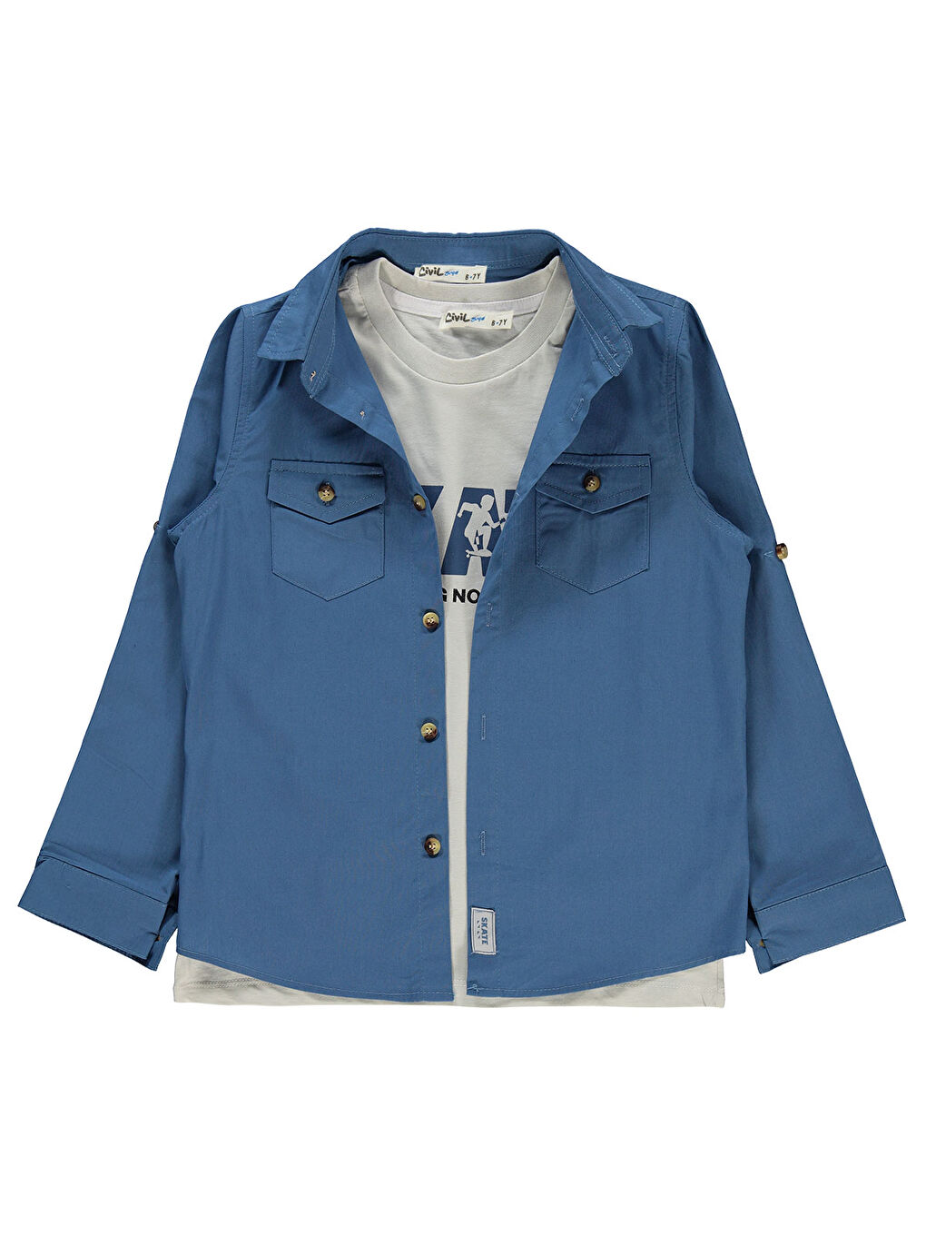 Boys Erkek Çocuk Tişörtlü Gömlek 6-9 Yaş İndigo-1