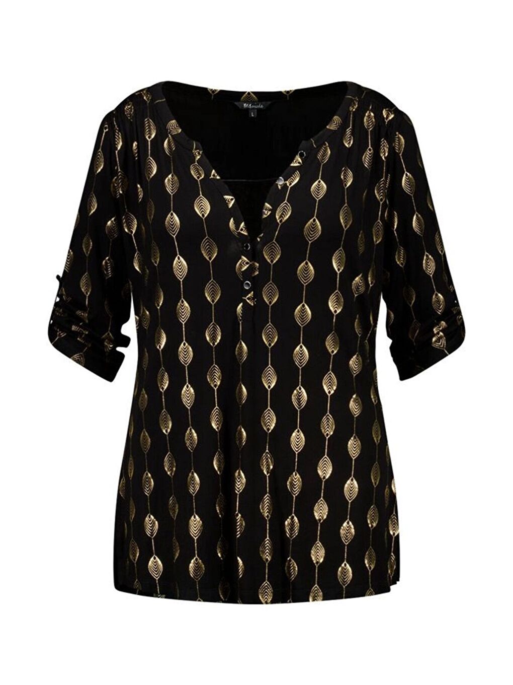 Sarı Büyük Beden V Yaka Çıtçıt Düğmeli Fakir Kol Uzun Kesim Bluz E15244-4