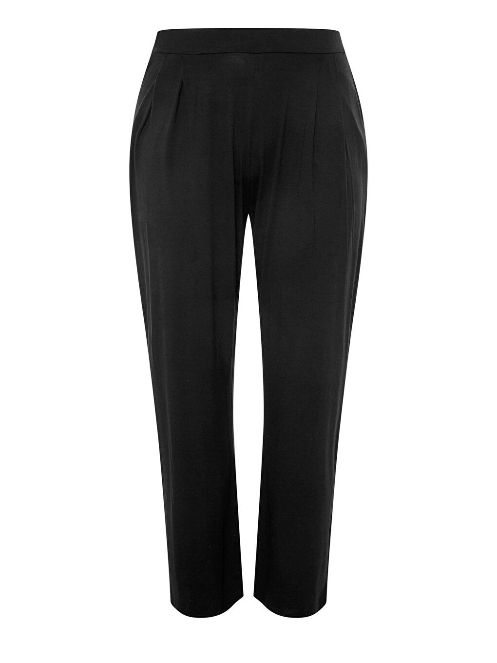 Siyah Büyük Beden Pile Detaylı Beli Lastikli Cepli Geniş Paça Pantolon 213839-6