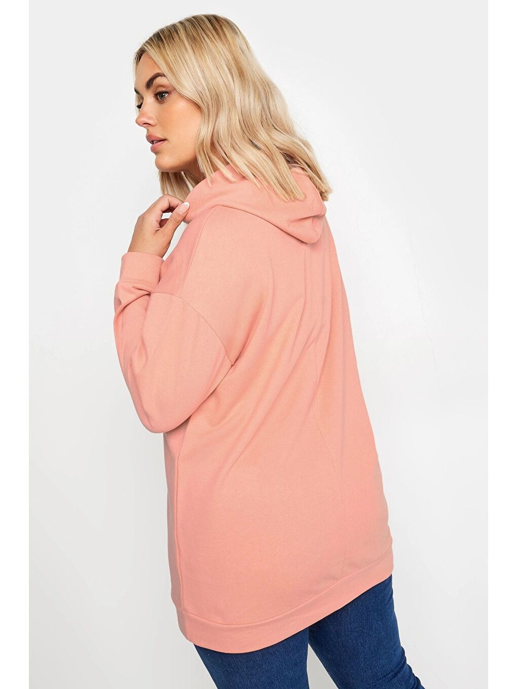 Pembe Büyük Beden Payetli Uzun Kollu Bağcıklı Kapüşonlu Sweatshirt 303234-4