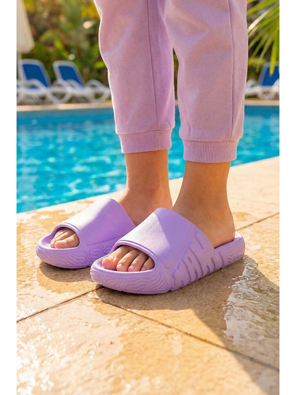 Lila Yazlık Kız Çocuk Eva Islak Zemine Uygun Ev Bahçe Banyo Havuz Terlik