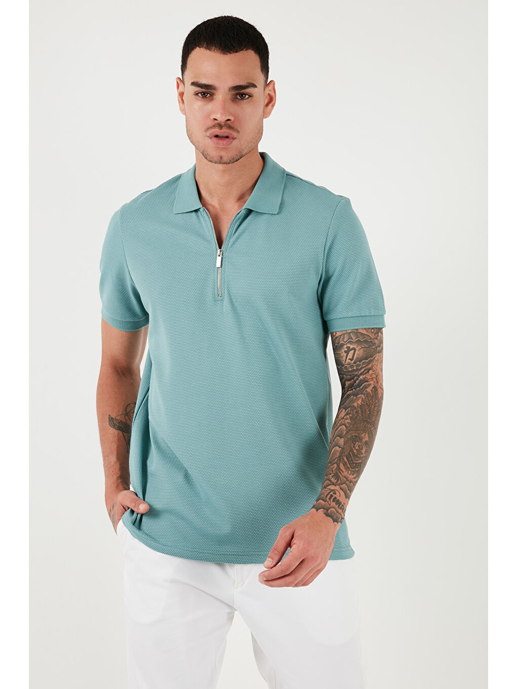 Buratti Mavi Pamuklu Regular Fit Fermuarlı Polo Yaka Erkek T Shirt 5902915 - 6