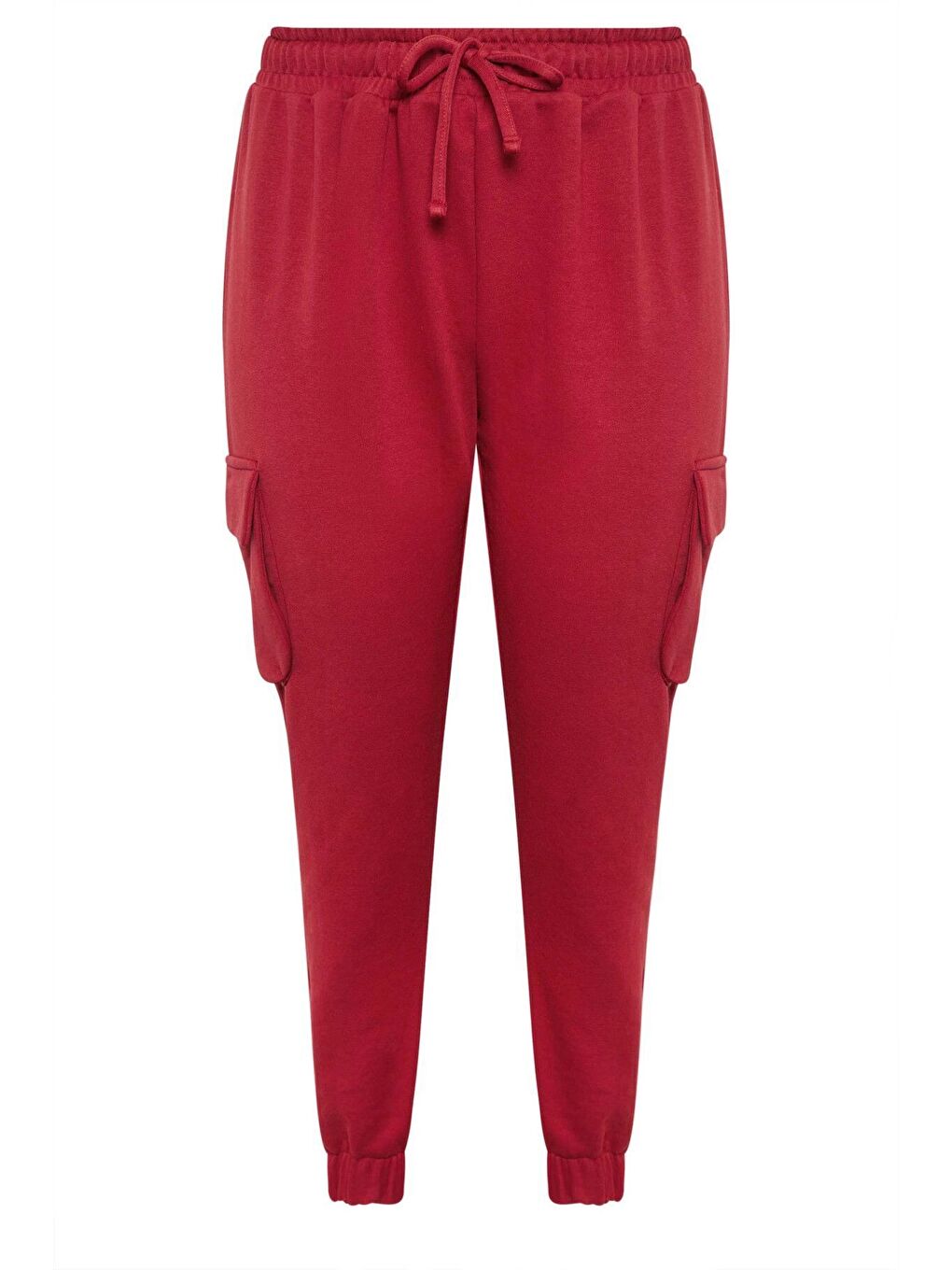 Bordo Büyük Beden Paçası Lastikli Cep Detaylı Kargo Jogger Pantolon 302771-5