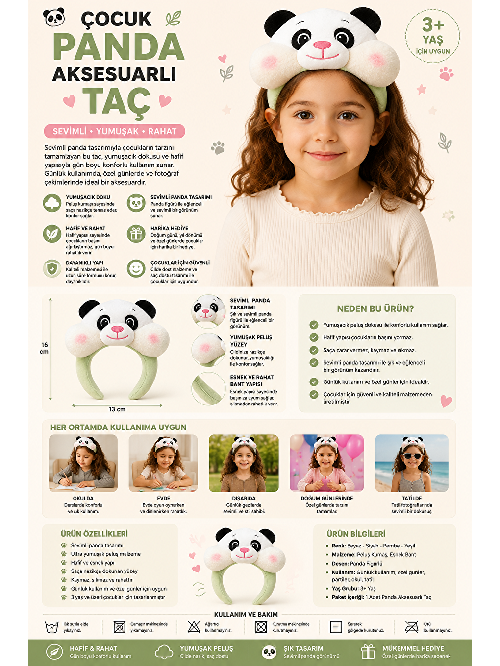 Karışık Çocuk Panda Aksesuarlı Taç-1