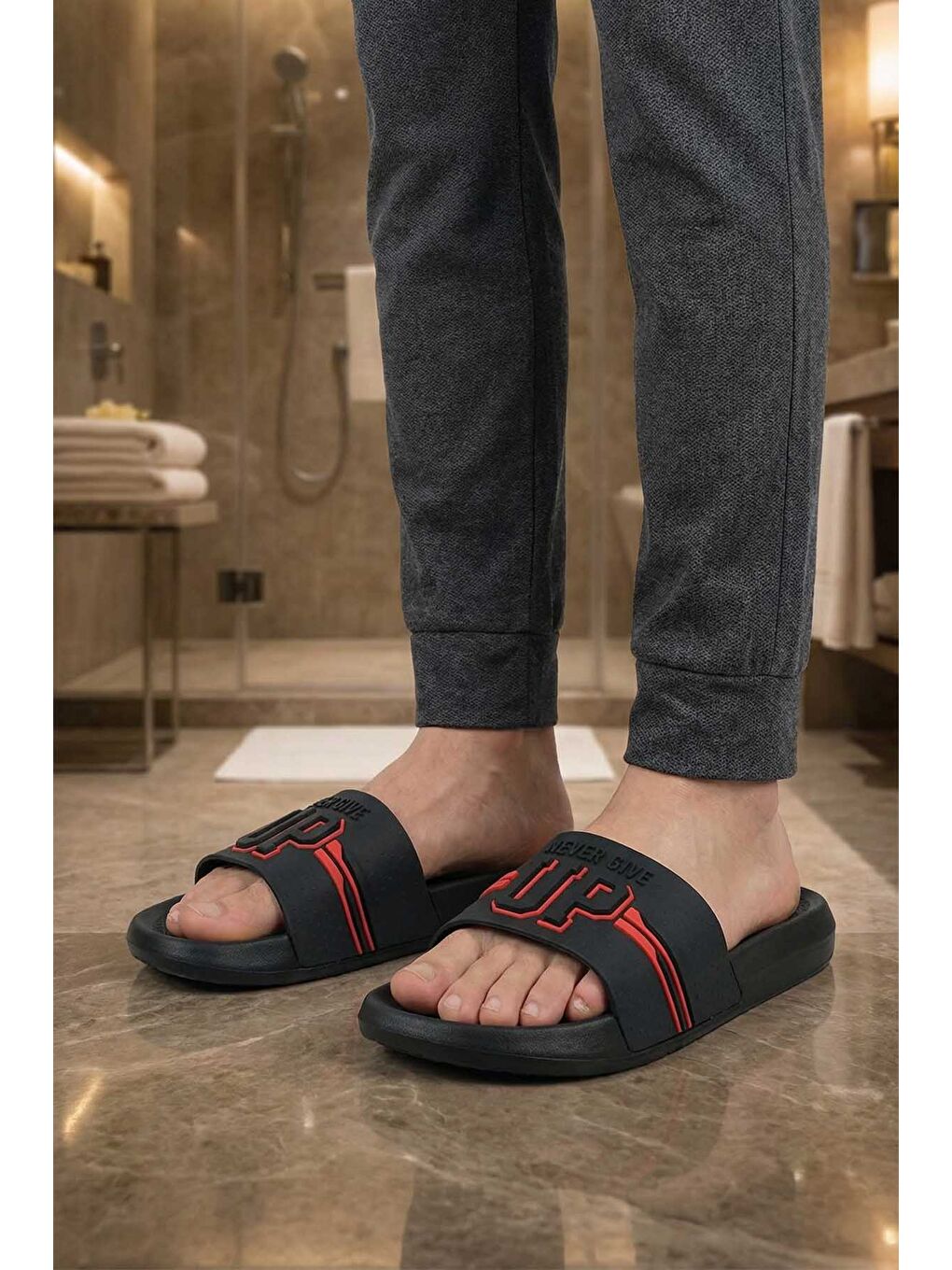 Siyah Erkek Yazlık PU Islak Zemine Uygun Ev Banyo Bahçe Havuz Terlik-1