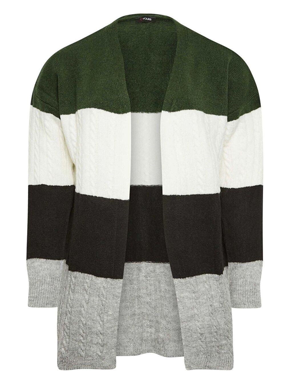 Yeşil Büyük Beden Midi Boy Çizgili Uzun Kollu Triko Örme Hırka 302146-5