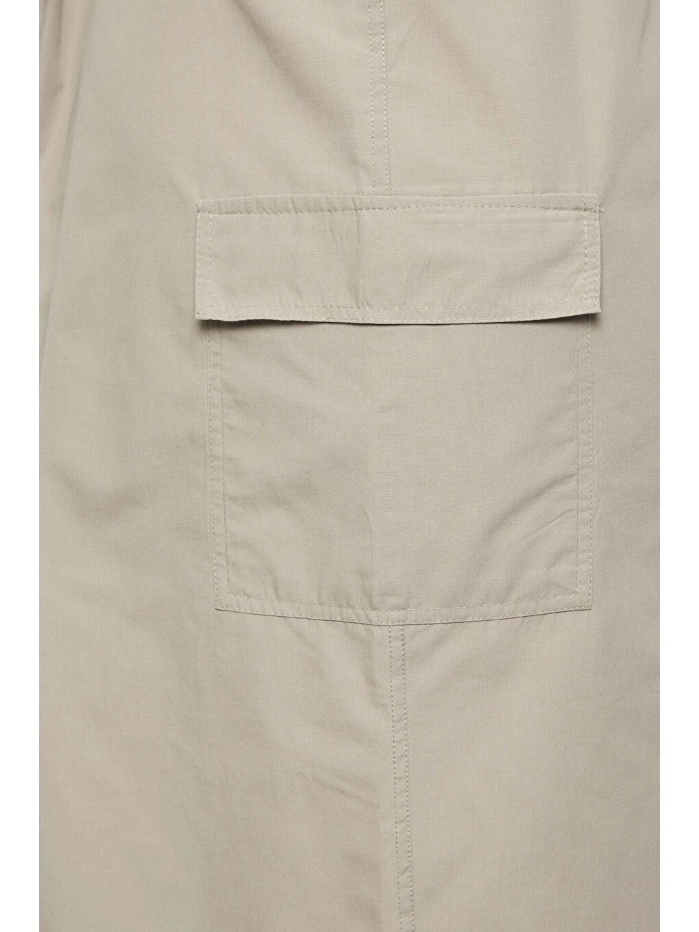 Bej Büyük Beden Midi Boy Beli Büzgülü Arkadan Yırtmaçlı Kargo Etek 302038-3