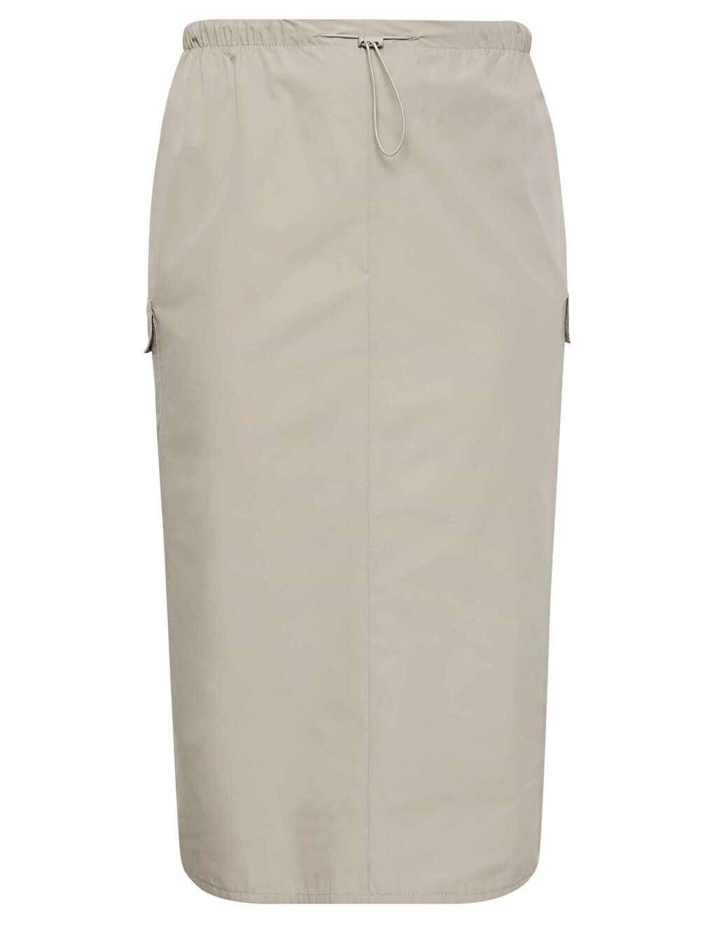 Bej Büyük Beden Midi Boy Beli Büzgülü Arkadan Yırtmaçlı Kargo Etek 302038-4