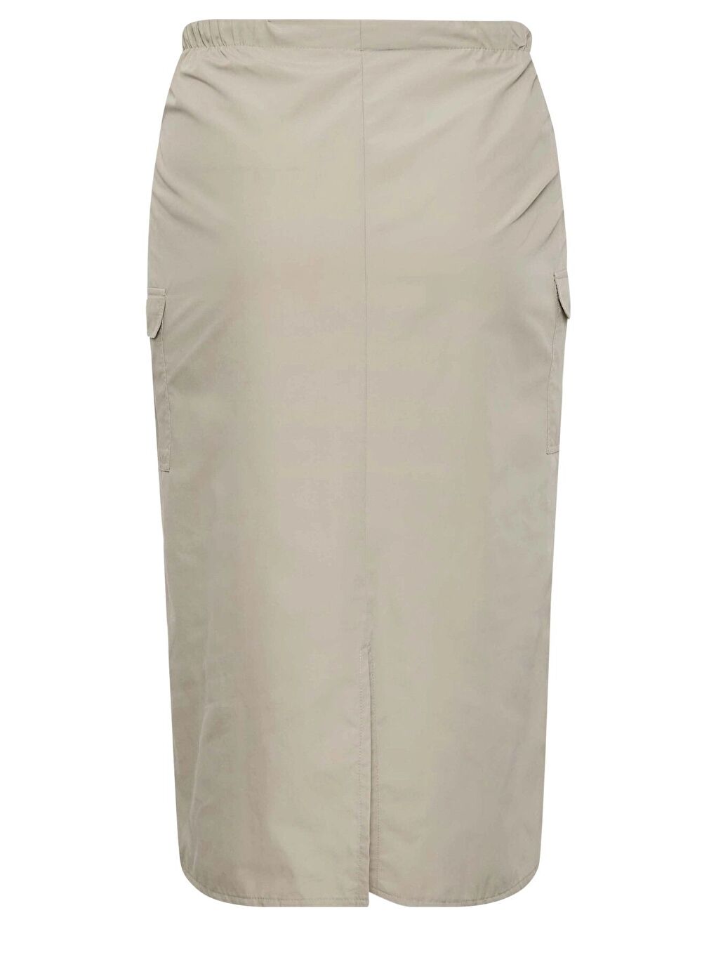 Bej Büyük Beden Midi Boy Beli Büzgülü Arkadan Yırtmaçlı Kargo Etek 302038-5