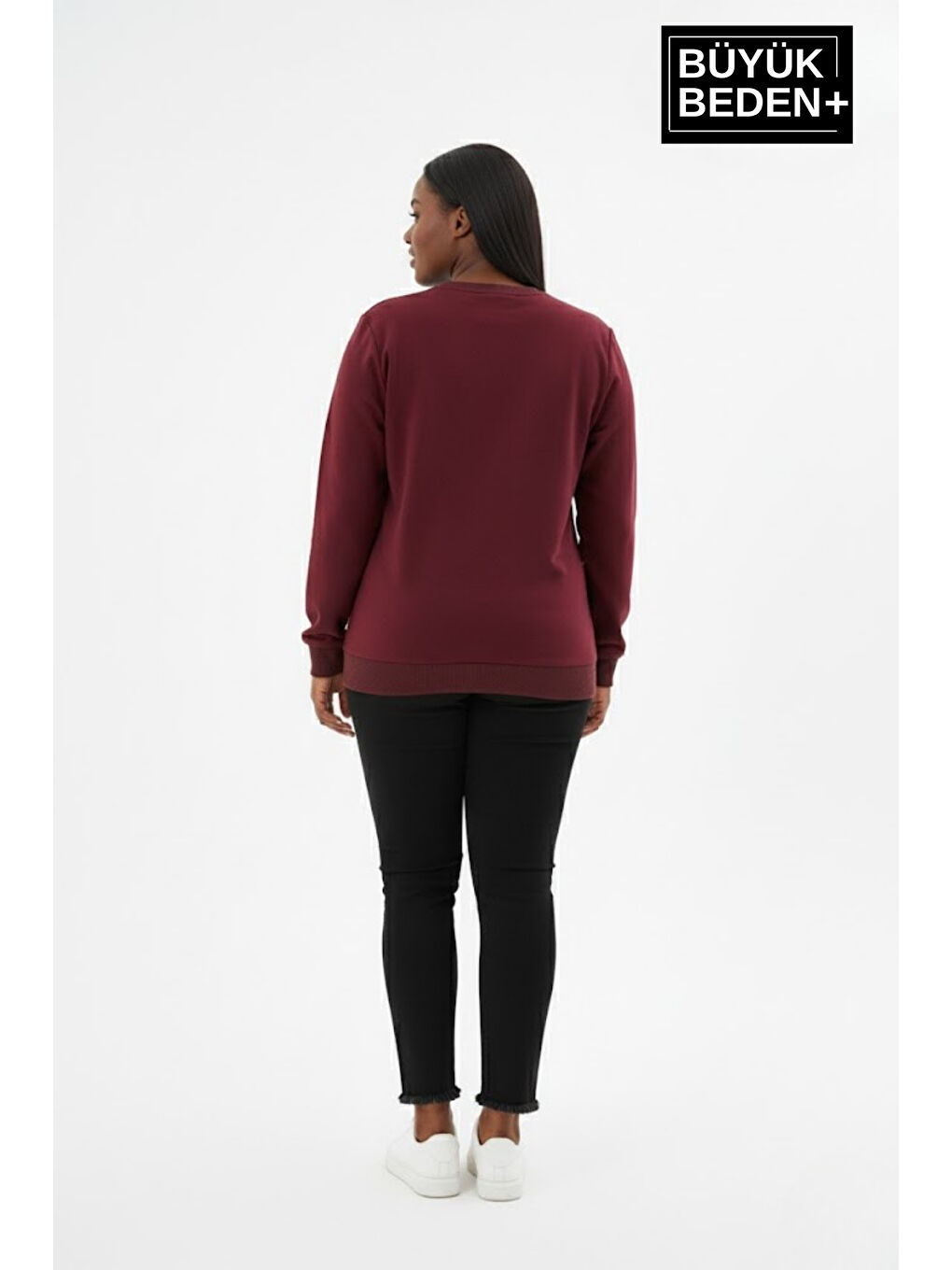 Bordo Kadın Büyük Beden Yelken Baskılı Bisiklet Yaka ince Sweatshirt SPR26BSWK956-11-2