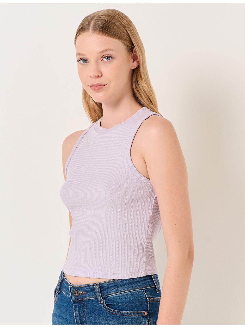 Lila Bisiklet Yaka Kolsuz Basic Atlet-3