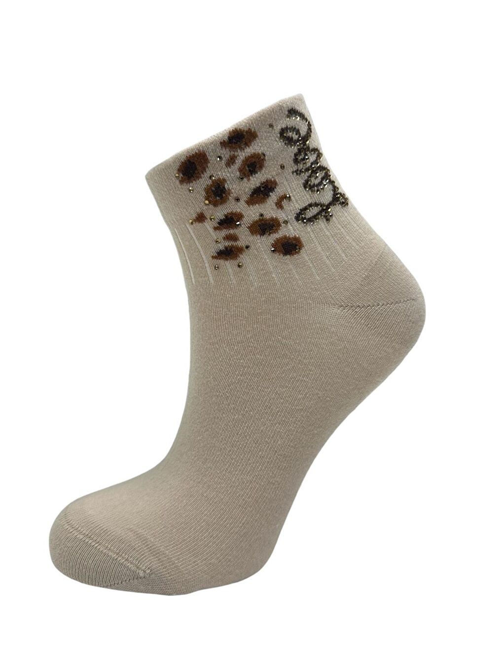 Karışık Kadın 12’li Premium Soket Çorap Seti – Taş Detaylı Gold Leopard Love Serisi (12 Çift)-4