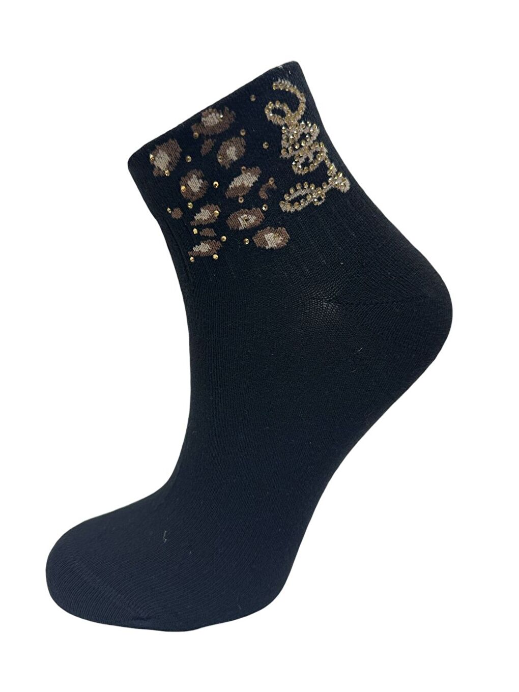 Karışık Kadın 12’li Premium Soket Çorap Seti – Taş Detaylı Gold Leopard Love Serisi (12 Çift)-6