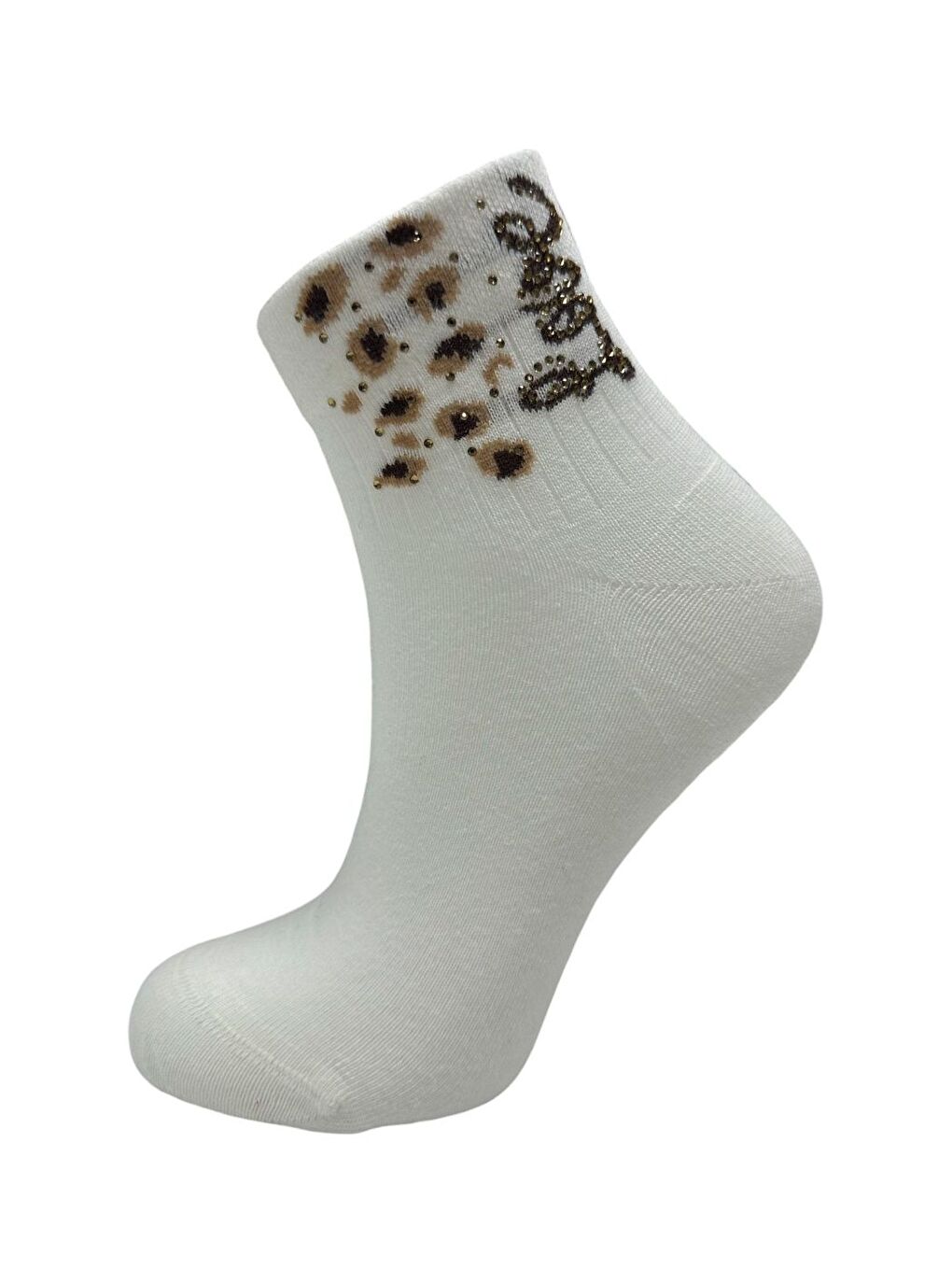 Karışık Kadın 12’li Premium Soket Çorap Seti – Taş Detaylı Gold Leopard Love Serisi (12 Çift)-7