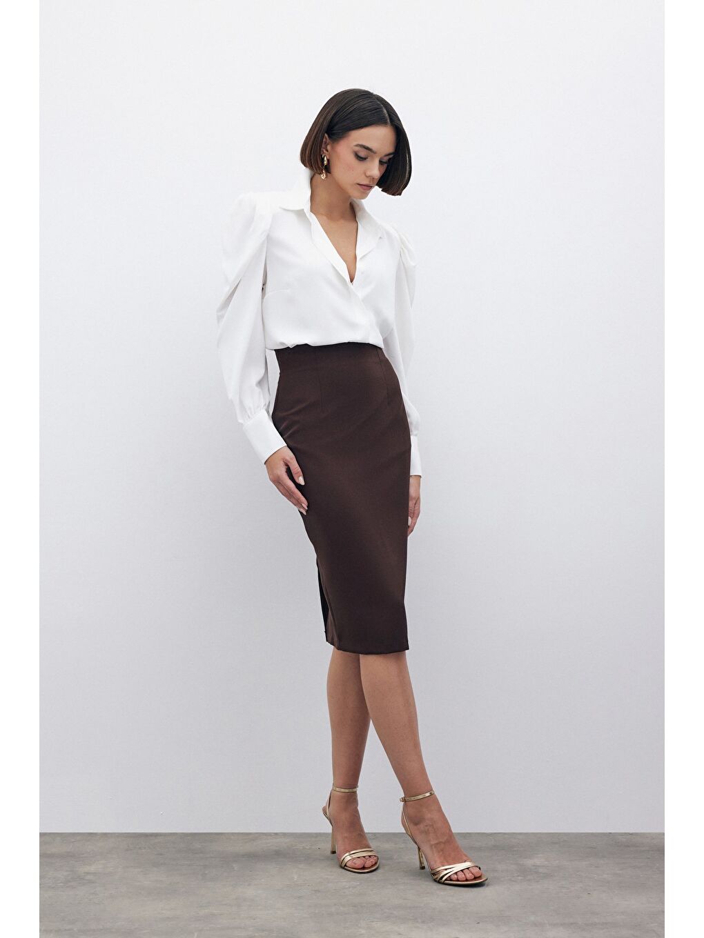 Kahverengi Düz Kalem Etek - Kahve-1