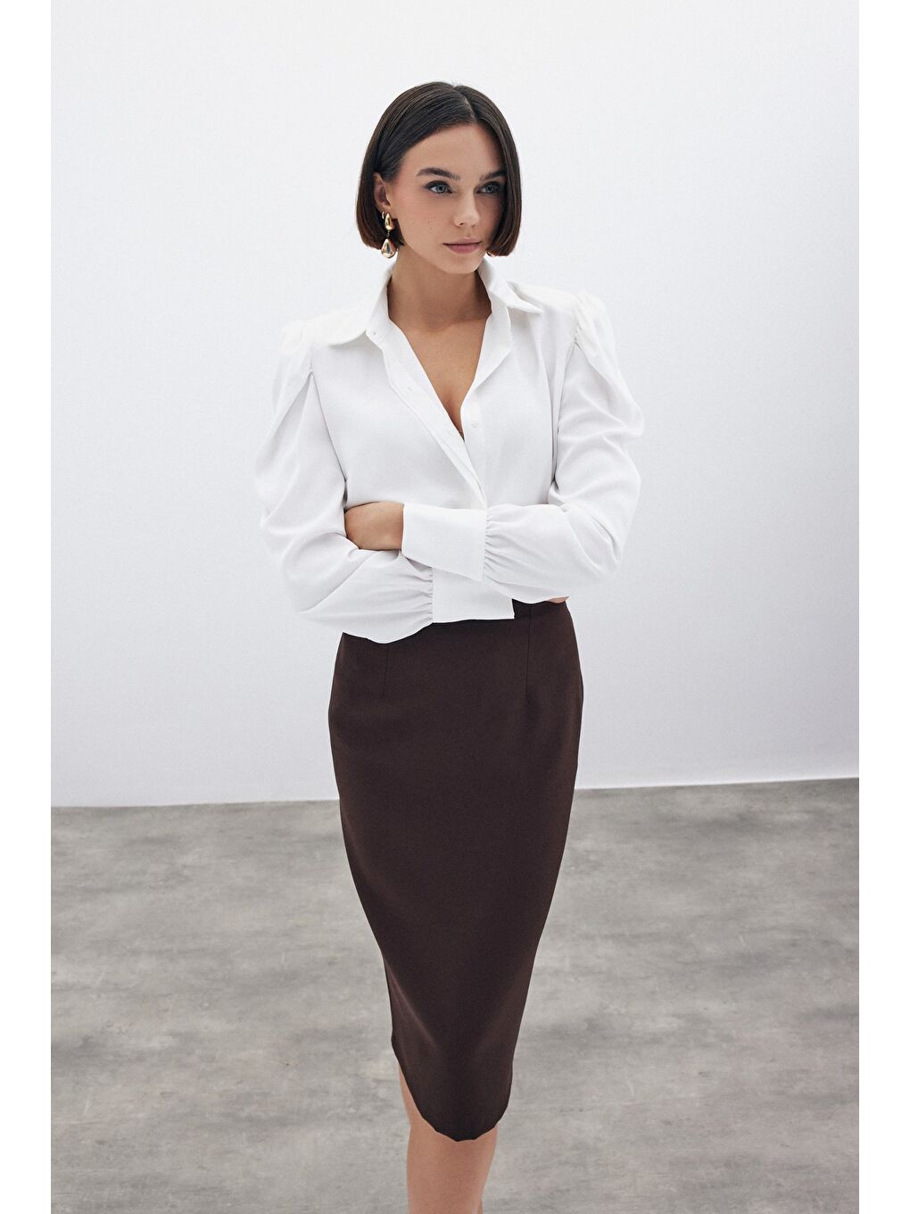 Kahverengi Düz Kalem Etek - Kahve-2