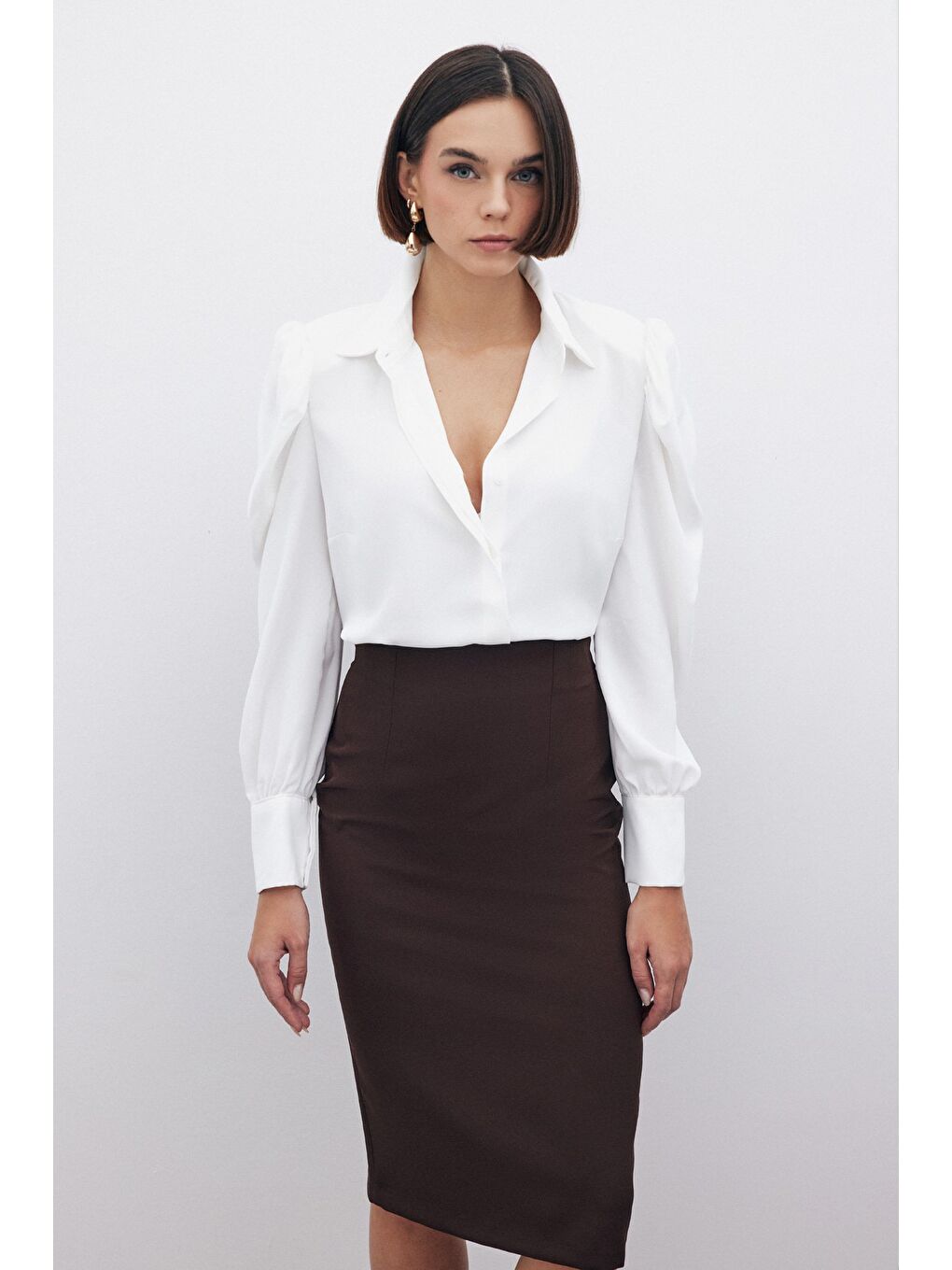 Kahverengi Düz Kalem Etek - Kahve-3