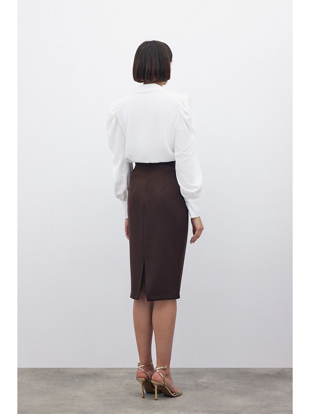 Kahverengi Düz Kalem Etek - Kahve-5