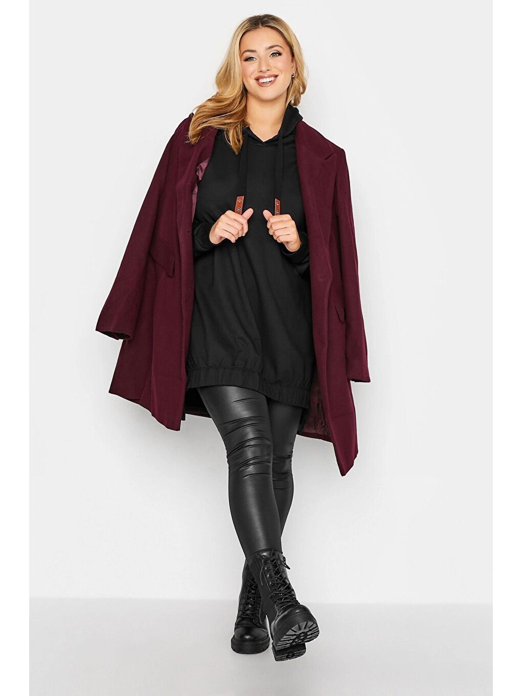 Siyah Büyük Beden Kapüşonlu Yırtmaç Detaylı Uzun Kollu Sweatshirt 301171-3