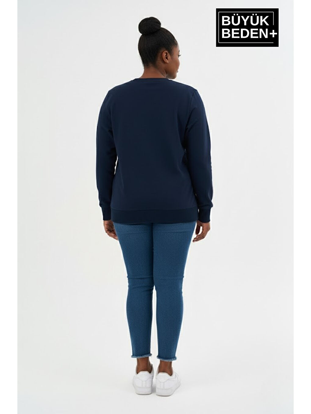 Lacivert Kadın Büyük Beden Yelken Baskılı Bisiklet Yaka ince Sweatshirt SPR26BSWK956-11-2