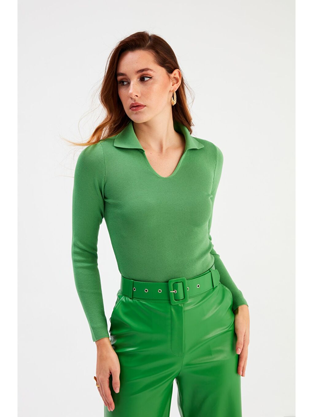 Polo Yaka Triko - Yeşil-1